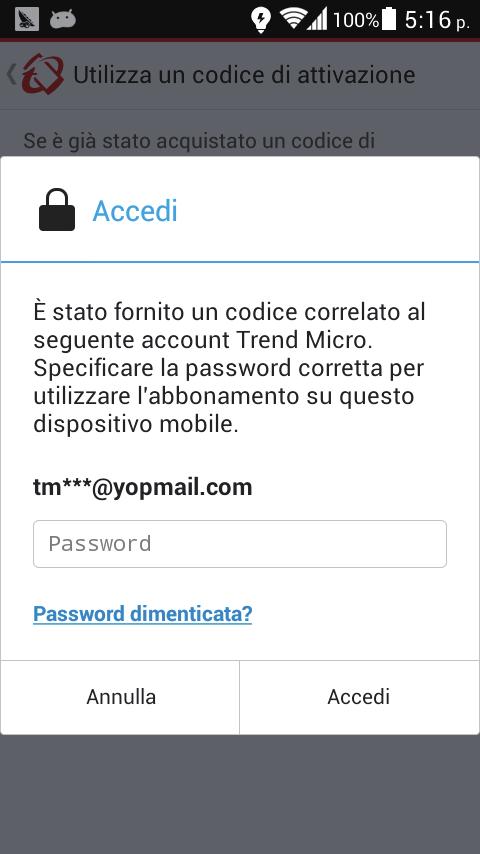 È possibile attivare l'app con il numero di serie