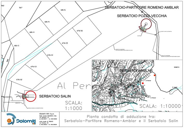 Figura 10: planimetria adduzione tra il serbatoio Pozza Vecchia e il serbatoio Salin (dati Dolomiti Reti).