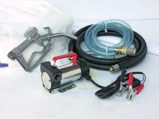 It is complete with direct current electric motor pump, input cables with pincers to connect them to the battery clamps, antistatic fuel tube, aluminum pistol,suction tube and valve with foot filter.