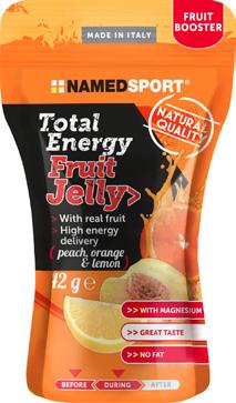 1,80 da 2,00 1,80 da 2,00 NAMED TOTAL ENERGY FRUIT JELLY Peach orange & lemon Elemento energetico a base di frutta vera, arricchito con Magnesio e