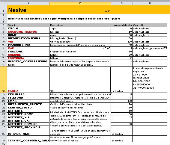 Caricamenti massivi 2/5 All interno dei template excel per il caricamento massivo delle spedizioni, è presente il foglio «Leggimi» che contiene la