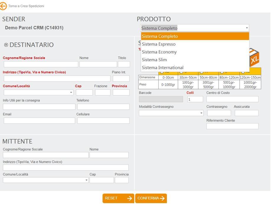 Caricamenti singoli 1/2 Le spedizioni possono essere caricate anche singolarmente, cliccando su «Aggiungi Spedizione» dal menu «Crea Spedizione».