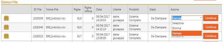 Caricamenti singoli 2/2 Se il file è caricato correttamente, nella tabella Elenco file lo stato della spedizione risulterà «Da
