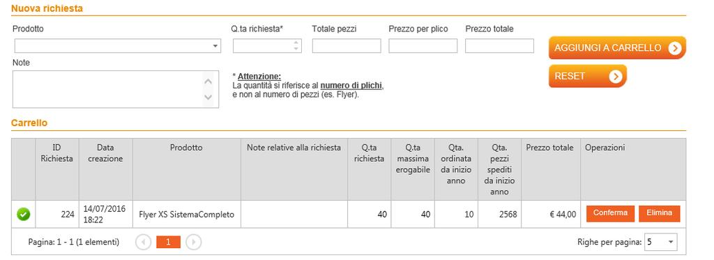 Consumabili 2/4 Il cliente potrà scegliere i consumabili che intende ordinare dal menù «Prodotto», indicandone la quantità desiderata.