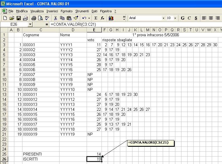 CONTA.VALORI - Esempio Determinare il numero di iscritti al corso Elementi di Informatica Excel parte 03 27 CONTA.