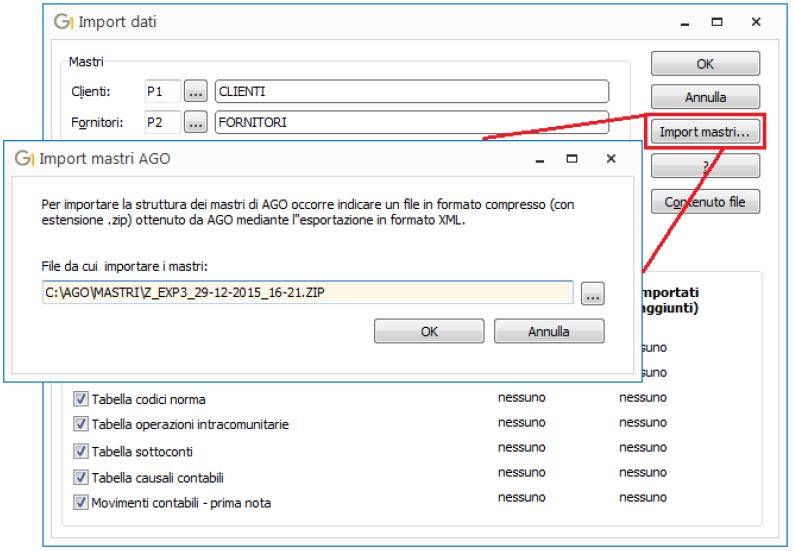 Ad oggi, è possibile eseguire l import dei mastri di AGO, solo ed esclusivamente da file in formato XML, file che viene generato dallo studio (non è assolutamente possibile effettuare l import dei