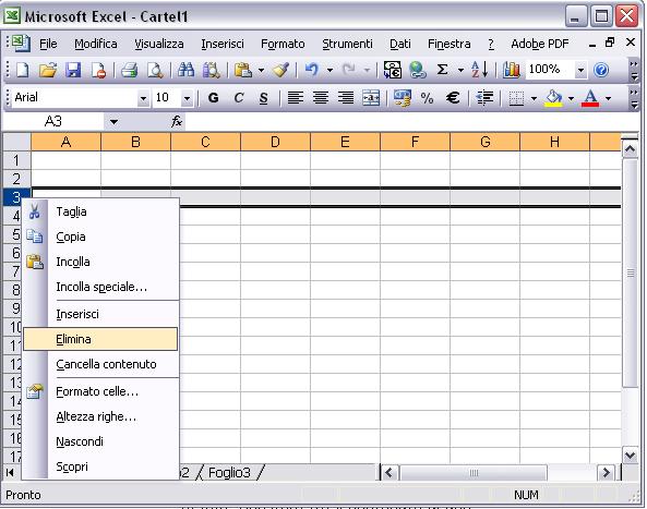 Inserimento ed eliminazione di righe/colonne Inserimento Selezione