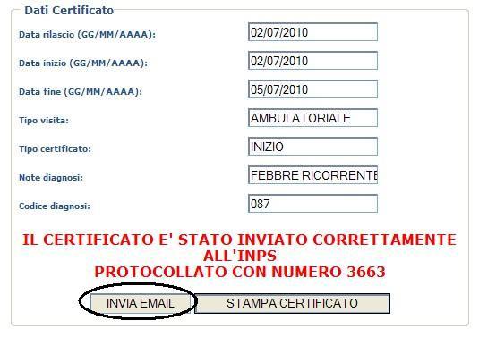 3.2.9 Invio del certificato tramite e-mail Il medico può inviare una e-mail con