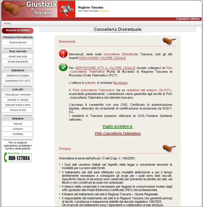 La pagina web dell applicativo Cancelleria Distrettuale si apre al seguente indirizzo: https://www.giustizia.