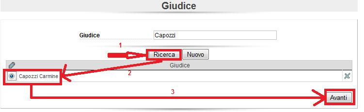 nominativo del giudice nella casella Giudice e premere su