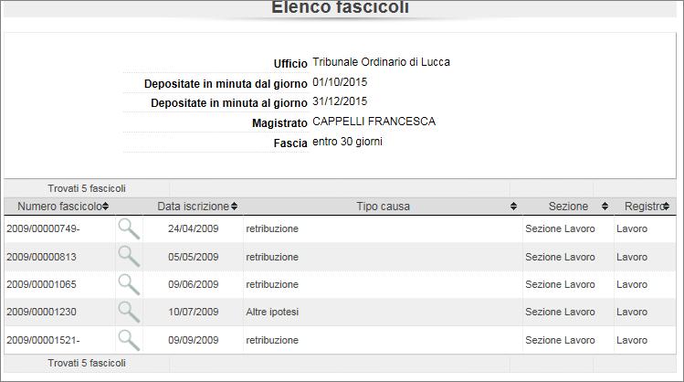 Cliccando sulla lente di ingrandimento si accede al dettaglio del singolo fascicolo.