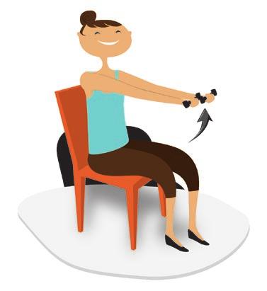 Esercizio 8: Elevazione frontale delle braccia Rinforzo : i muscoli delle spalle 1. Sedetevi su una sedia stabile senza braccioli. 2.