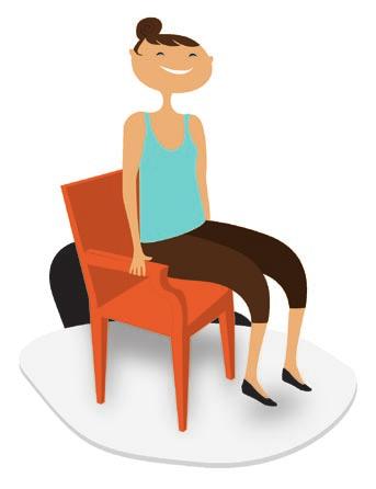 Esercizio 5: Tricipiti su sedia Rinforzo : i tricipiti (la parte posteriore delle braccia) 1. Sedetevi su una sedia stabile con braccioli solidi. 2.