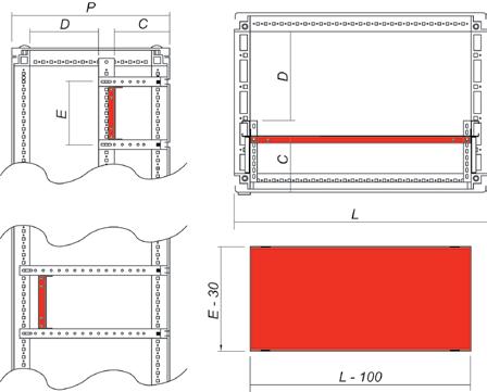 Modularità esterna per armadi Pannello di cablaggio modulare realizzato in lamiera zincata sendzimir 20/10. regolabile in profondità. completa di viteria per il fissaggio. confezione 1 pezzo.