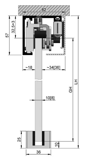 Set SlideTec optima 50 Montaggio a soffitto anta singola con ammortizzatore, L 2000 mm Vi preghiamo di ordinare i tappi separatamente (BO 5101543N / BO 5101544N).