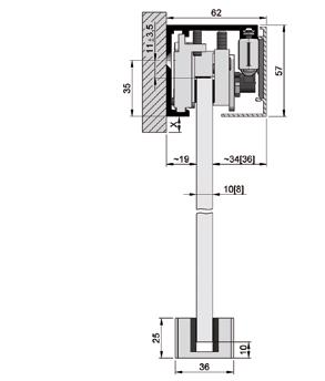 Set SlideTec optima 80 Montaggio a parete con ammortizzatore Attenzione: Per potere montare un ammortizzatore la porta deve essere larga min. 800mm.