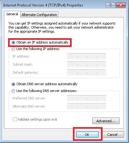 CONNESSIONE TRAMITE ETHERNET / IP PC > Selezionare la voce Ottieni automaticamente