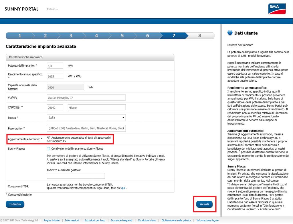 Registrazione al Sunny Portal