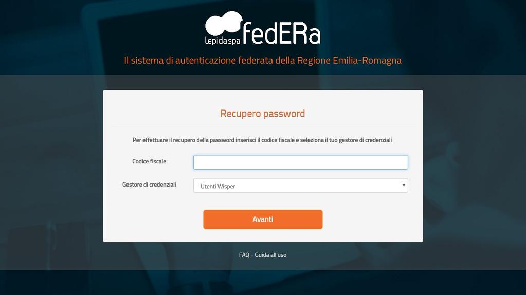 - 22/41 Figura 15 - Recupero password L utente deve inserire il proprio codice fiscale e selezionare l ente presso il quale è censita la sua identità digitale, infine seleziona il pulsante Avanti.