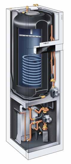 Pompe di calore Vitocal 242-S Vitocal 222-S Vitocal 242-S unità interna (sinistra) 1 Lancia di carico 2 Bollitore smaltato da 220 Litri 3 Regolazione Vitotronic 200 4 Scambiatore solare integrato 5