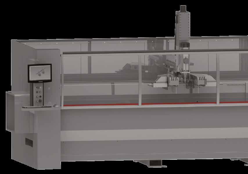 1 Centri di lavoro Centro di lavoro MC 700A CNC a 5 assi controllati 2 zone di lavoro per lavorare separatamente e in modalità pendolare Corsa massima Asse X (longitudinale): 7550 mm Corsa massima