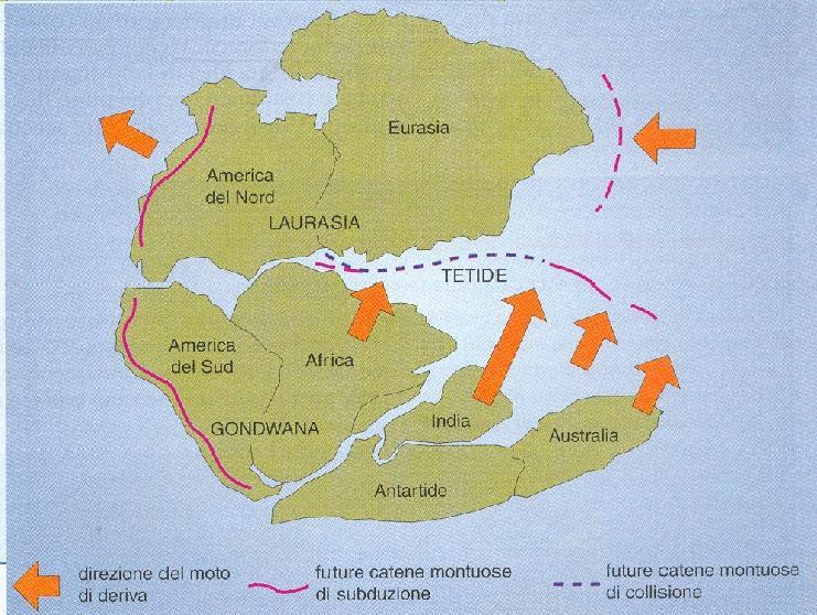 Il periodo giurassico Nel Giurassico (da 210 a 140 milioni di anni fa) il Pangea si divise in due: