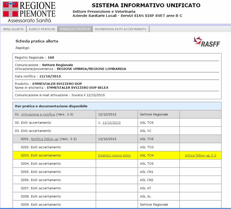 Gestione della notifica in arrivo Visualizzazione dei dati inseriti nella notifica