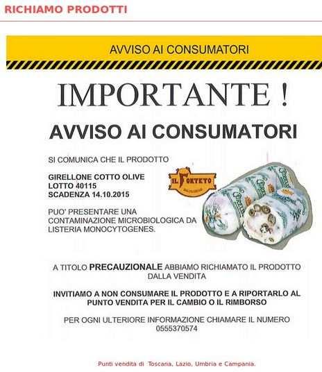 Misure volontarie e/o imposte Ritiro e richiamo Se il prodotto può essere arrivato al consumatore, l'operatore informa i consumatori, in maniera efficace e accurata, del motivo del ritiro e, se