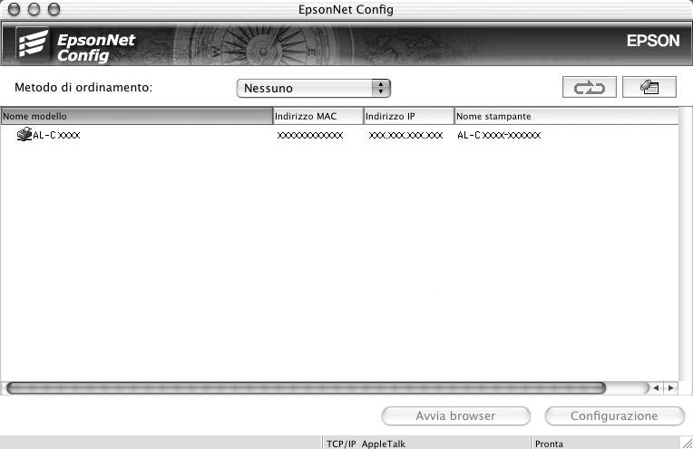1. Fare doppio clic sull'icona Macintosh HD. Nella cartella Applicazioni, fare doppio clic sulla cartella EpsonNet, quindi sulla cartella EpsonNet Config.