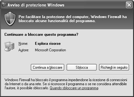 Nota per utenti di Windows XP Service Pack : Se viene visualizzata la seguente schermata, fare clic sul pulsante Sblocca, quindi fare clic sul pulsante Cerca ancora per effettuare la ricerca delle
