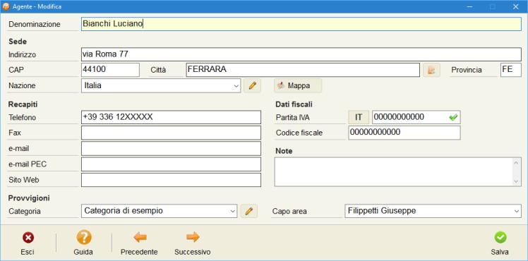 eseguite dai suoi sub-agenti. Il campo Percentuale del gruppo Provvigione deve essere impostato a zero.