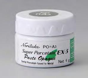 Noritake "EX-3" é utilizzabile su leghe nobili con CET (25-500 ) compreso tra 13.4 e 14.5 (x10-6 K-1) e per leghe non nobili tra 13. 9-14. 1 (x1 0-6 K-1).