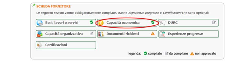 - CAPACITÀ ECONOMICA La sezione Capacità economica è obbligatoria