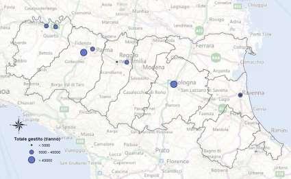 Figura 32 > Impianti di gestione delle ceneri, nel 2010 Fanghi di depurazione L attuale produzione in regione La produzione dei fanghi di depurazione in Emilia-Romagna, si attesta sulle 483.