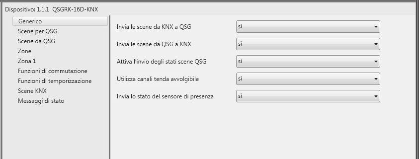 Software applicativo: Parametri La centralina GRAFIK Eye QS DALI con KNX utilizza ETS versione 3.0d o successiva per la progettazione e la programmazione di un dispositivo in un sistema KNX.