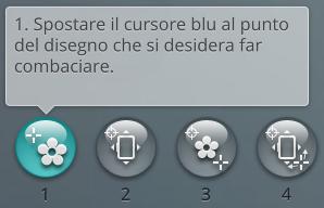 Procedura guidata Posizione modello 1. Selezione di un punto di blocco sullo schermo Sfiorare il numero 1 per selezionare un punto di blocco.