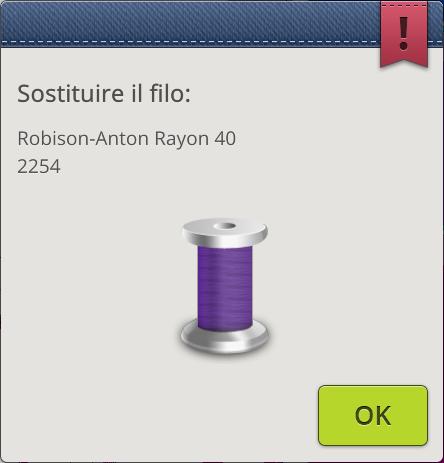 Sostituzione filo Al momento di sostituire il filo dell'ago, la macchina si arresterà. Cambiare la spola e infilare nuovamente la macchina.