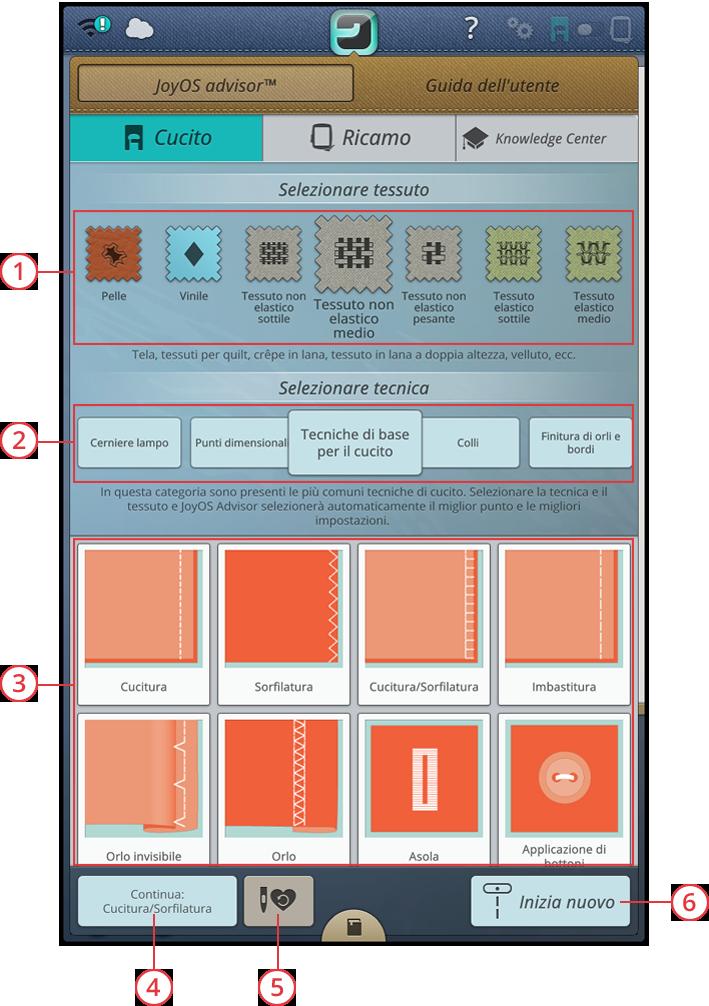 SEWING ADVISOR Panoramica Al caricamento di una tecnica di cucito la macchina selezionerà il punto e le impostazioni