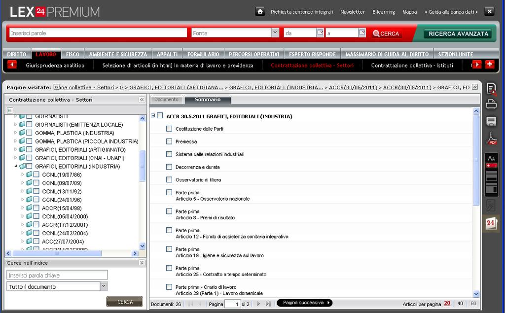 Nuove funzionalità Sommario dei contratti collettivi nazionali Con questa nuova