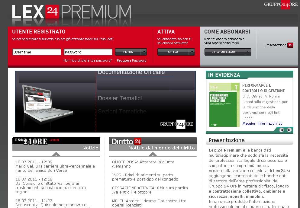 Home page del sito Lex24 Premium cambia e diventa un prodotto completamente nuovo.