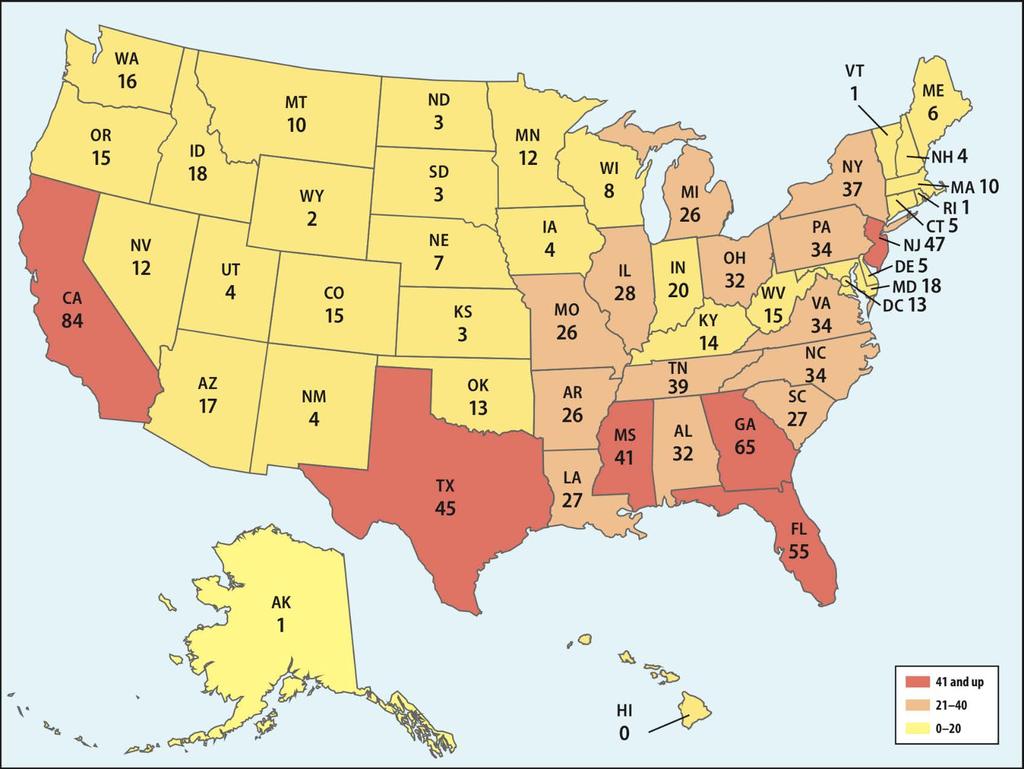 A dimostrazione della diffusione del razzismo nel USA, possiamo vedere la mappa che mostra il numero di gruppi