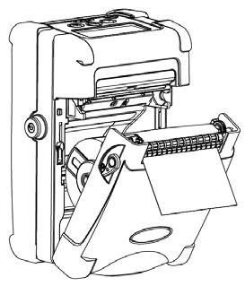 Caricamento di etichette fustellate 1. Aprire lo sportello per l alimentazione tirando verso l'esterno i tasti di rilascio che si trovano su ciascun lato della stampante. 2.