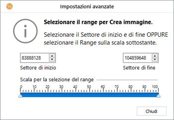 6. Per creare un immagine dell intero supporto o partizione, cliccare su Crea immagine. Oppure, Per creare un immagine della regione selezionata, cliccare su Impostazioni avanzate.