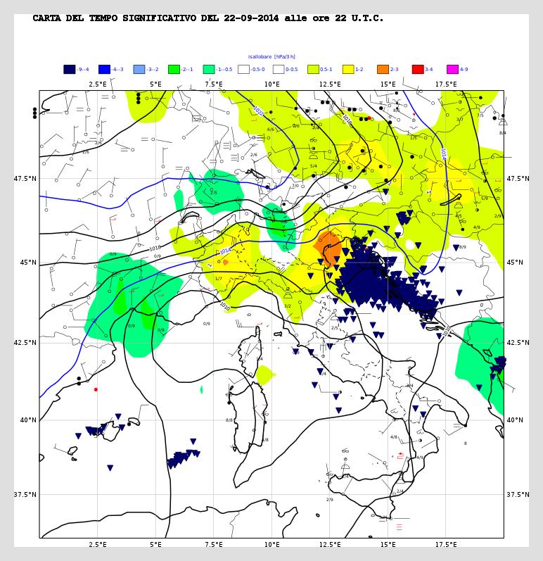 L analisi della pressione al suolo pone in maggior risalto l effetto dell aria fredda propagatasi verso la costa.