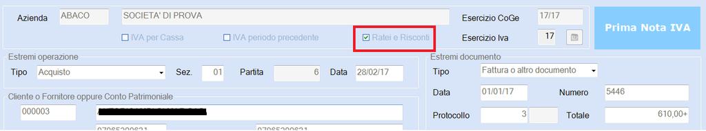 Campo A data Conto CR Conto RR Descrizione Va indicata la data di fine competenza del costo o ricavo registrato Deve essere indicato il conto di costo o ricavo da rettificare.