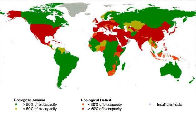 L impronta ecologica sul pianeta L immagine sottostante rappresenta quanto viene sfruttata la biocapacità dagli Stati del mondo.