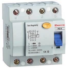 INTERRUTTORI DIFFERENZIALI PURI Serie P43/30 Interruttori differenziali puri senza sganciatori di sovracorrente Esecuzione modulare per fissaggio su guida DIN Sensibilità 30mA Caratteristica di