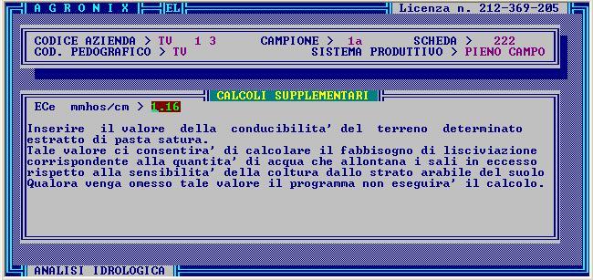 Fig. 10-9 Successivamente il sistema chiederà di inserire il valore del sodio contenuto nel terreno in meq/100 g.