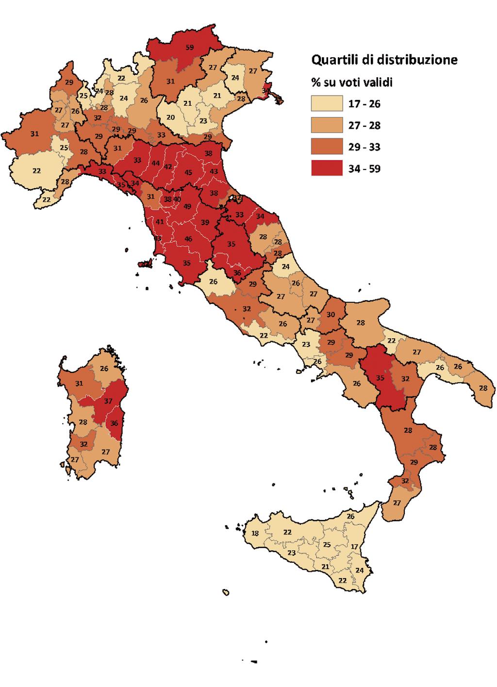 Fig. 1 Distribuzione geografica del voto alla