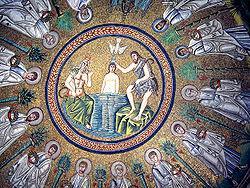 L arianesimo Battesimo di Cristo, Mosaico della cupola del Battistero degli Ariani, Ravenna.